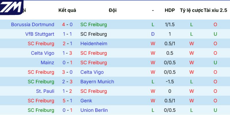 Phong độ gần đây của Freiburg
